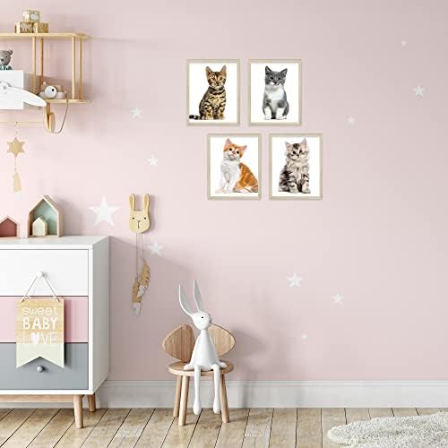 Вътрешна Плакати с коте на стената Плакат със Сладък котка, монтиран на стената арт-Плакат с Котка - Комплект от 4 (8x10) на Плакати с коте, Плакати с котка За Момичета, Декор за баня с котка - Без рамка