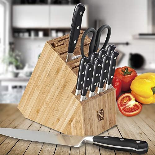 Cook N Home 20 Слотовый Титуляр за голямо бамбуково ножевого блок без Ножове, Поставка за кухненски ножове за рязане на месо на масата, За съхранение на нож с голямо острие, по-широки прорези за по-лесно съхранение