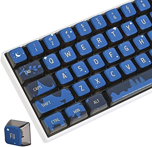 Обичай капачка за ключове Camping АСК Пудинг, определени Сублимационных сини клавиатури на капсули от 118 клавиши PBT за превключватели Cherry/Gatron MX 60 на сто / 64 / Детска механична клавиатура GK61 (Camping Blue)