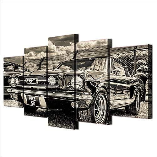 Модулна HD Печат на Произведения на изкуството Модерен спортен автомобил Плакат Начало Декор Стенно изкуство 5 бр. Снимки 1965 Ford Mustang Платно Картина (8x14 инча * 2 8x18 инча * 2 8x22 см * 1 (рамка))