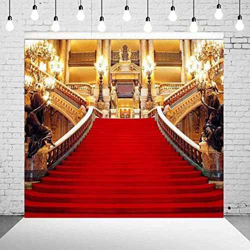 Златен Фон Зала с Червен Килим Пътека, 8х8 метра, Фон за Снимки в Париж Операта Театъра, Декорации за декори на Фантомът от операта, Реквизит За Снимки BJXTGU53