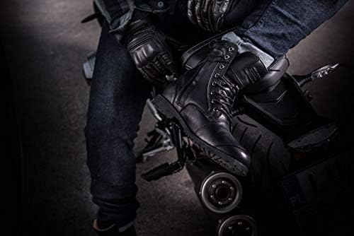 SHIMA THOMSON, Мъжки мотоциклетни ботуши - Мъжки байкерские обувки от подсилена кожа със страничен цип, поддръжка на глезена, срещу плъзгане подметка, копче за превключване на предавките (Черен, 11,5)