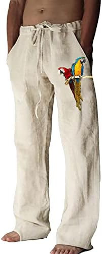 Мъжки ежедневни панталони от памук и лен Miaikvs с Еластичен колан - Принт, Дишащи панталони свободно намаляване на Yogo