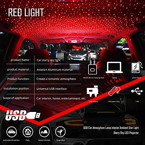 USB Звезден Проектор-лека нощ, Регулируеми Романтични Вътрешни Автомобилни осветителни Тела за Спалнята, на колата, на тавана и декорация на партита, Щепсела и да играе, 1 опаковка (USB-Червен)