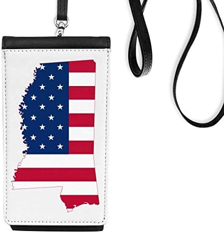 Мисисипи, САЩ Карта Звезди Ленти Флаг Формата на Телефона в Чантата си Портфейл Окачен Мобилен Калъф Черен Джоба