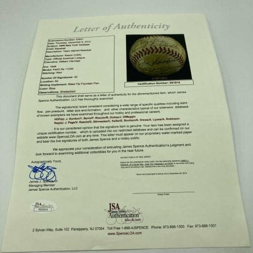 1946 Отбор Ню Йорк Янкис Подписа договор с Джо Ди Маджо от Американската лига бейзбол JSA - Бейзболни топки С Автографи