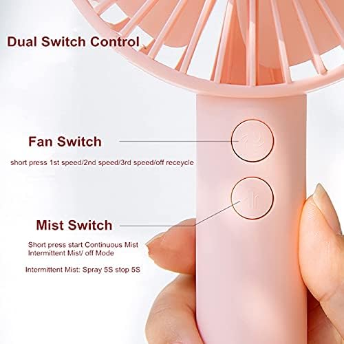 Портативен ръчен фен Спрей мъгла 1800 mah Акумулаторна батерия USB Вентилатор въздушен охладител и мъгла с две стрелки отделен управление (розов)
