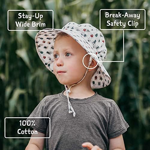 Детска солнцезащитная шапка JAN & JUL Grow-with-Me UPF 50+ Памучни кофа за момчета с голяма периферия