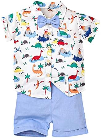 DOMOABEI/ Облекло за малки Момчета, Летни къси Панталони, Комплекти, тениски с Динозаври с къс ръкав, Топ + Шорти, Комплект дрехи, от 12 месеца до 4 години