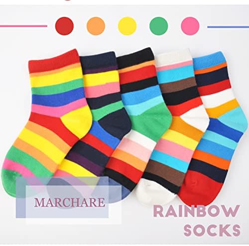 Marchare Безшевни Чорапи Памук за момичета, Детски Ежедневни Чорапи, Ученически Чорапи в Розово Ивица, 5 опаковки