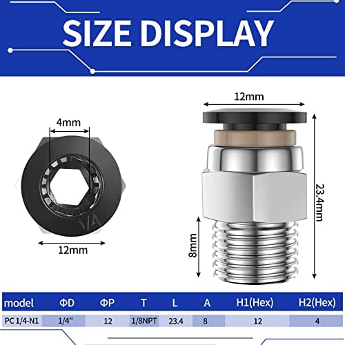 30 броя Пневматични Лакът Директен Комбинация от 1/4-Инчов Тръба OD x 1/8-Инчов NPT Нажимная за Свързване Тръбни Фитинги Быстроразъемные Конектори с външна резба Директно Сътресение Конектори за Пневматични инструменти