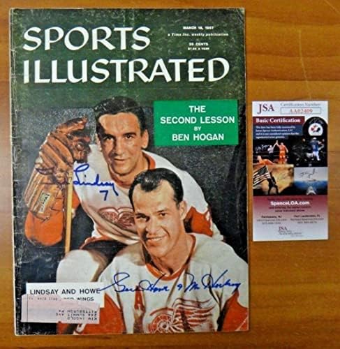 Горди Хоу Тед Линдзи е Подписала договора от 1957 г. Списание Спортс илюстрейтид JSA COA - Списания НХЛ с автограф