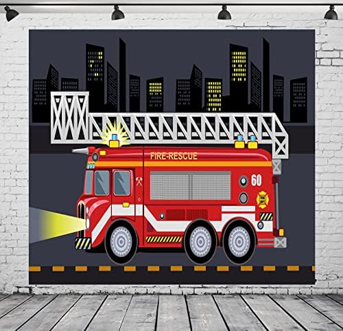 BELECO 7x5ft Текстилен Фон за пожарна машина, Нощен изглед на Града, Мультяшная Пожарната, Пожаро-спасителни Момчета, на Фона на Рожден Ден, Пожарна кола, Украса за парти,