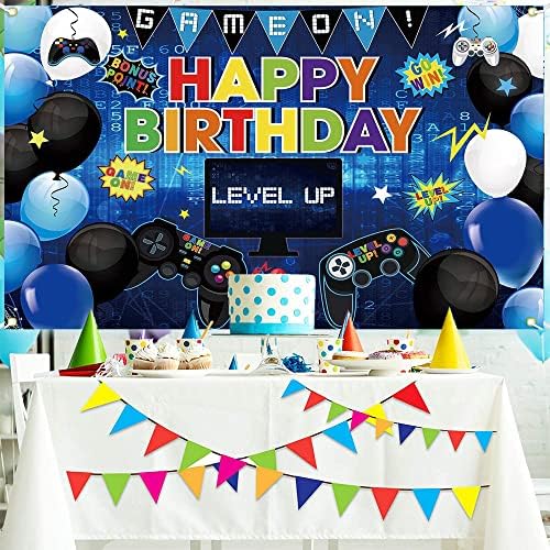 Честит Рожден Ден На Детска Тема Фон Банер В Повишаващ Нивото На Снимки На Парти По Случай Рождения Ден На Фон Видео Игри Декорация На Стената На Партито По Случай Рождения Ден