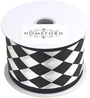 Лента с бриллиантовым принтом Homeford Harlequin, 2-1/2 Инча, 10 Ярда, черно-бял
