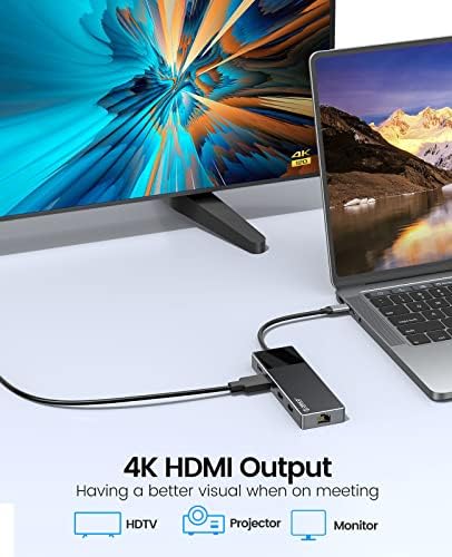 Хъб USB C до многопортовому адаптер, зарядно устройство ORICO USB C 10 в 1 USB хъб и Ethernet, PD 100 W, HDMI 4K при 30 Hz, USB-A3.0 × 2, USB-C3.0, USB-A2.0 × 2, SD/TF карта, който е съвместим с лаптопи Dell / Surface