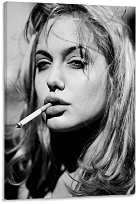 UMATR Черно-Бял Секси Жена Плакат Модели на Анджелина Джоли Плакат за пушачи Минималистичен Плакат (1) Живопис върху платно, с монтиран на стената Художествен Плакат за Спалня Декор в Хола 08x12 инча (20x30 см) рамка